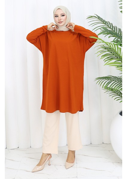 Rahat Kesim Cotton Sade Tunik 8757-03 Kiremit
