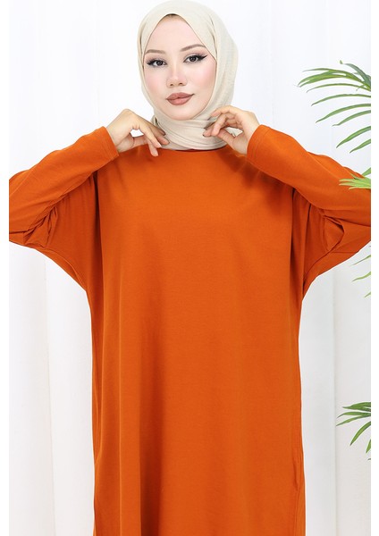 Rahat Kesim Cotton Sade Tunik 8757-03 Kiremit modelleri