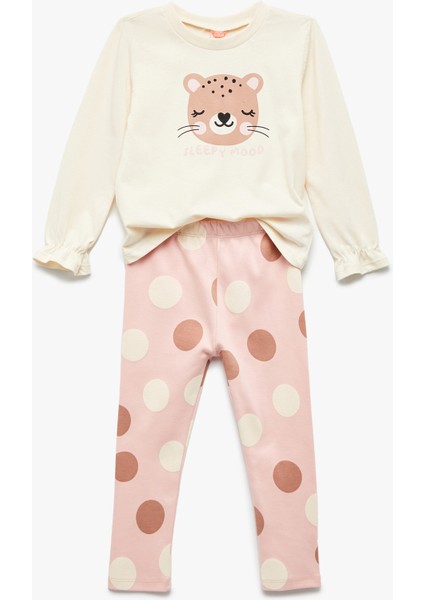 Pamuklu Uzun Kollu Baskılı Tişört ve Tayt Seti