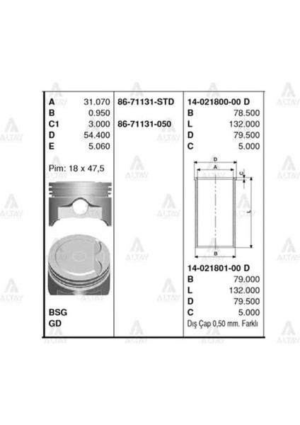 86 Iss -71131-050 Piston 0.50 Accent 1.5 00-02
