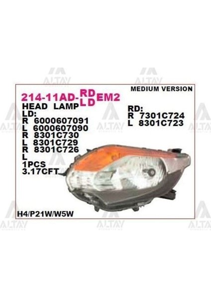 21411ADLLDEM2 214-11ADL-LDEM2 Ön Far Sol- Siyah - Mitsubishi L200 15- Fiat Fullback 15-