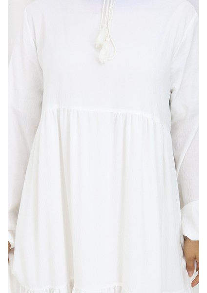Yaka Bağcıklı Kat Kat Elbise 4107-07 Beyaz fırsatları