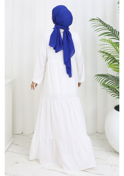 Yaka Bağcıklı Kat Kat Elbise 4107-07 Beyaz indirimleri