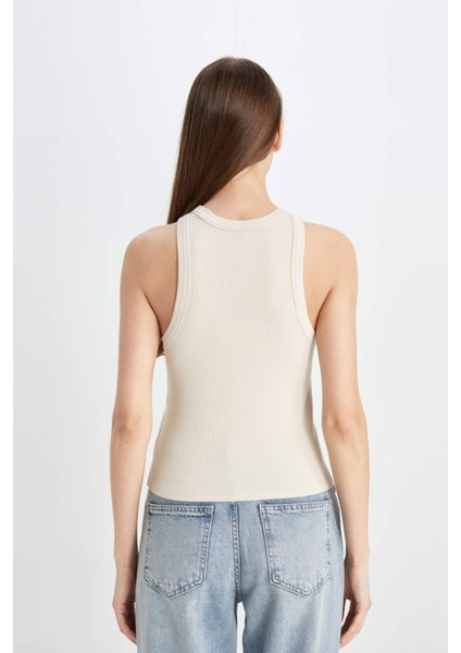 Slim Fit Dar Kesim Halter Yaka Fitilli Kaşkorse Atlet C4078AX24SP
