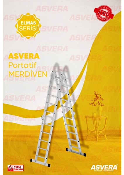 Elmas Serisi - 580 cm Çok Amaçlı Merdiven - Alüminyum - Yerli Üretim