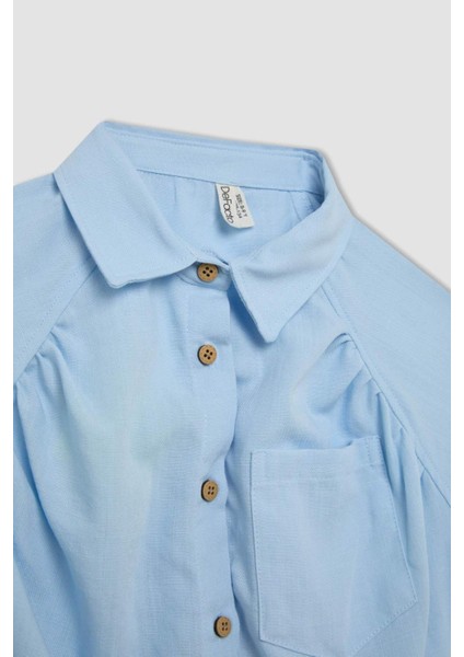 Kız Çocuk Cropped Fit Pamuklu Kısa Kollu Gömlek C4272A824SM