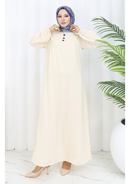 Robalı Elbise 4109-04 Krem