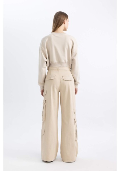 Coool Basic Düz Wide Leg Geniş Bol Paça Pantolon Gabardin Kumaş Kargo Cepli C3890AX24SP