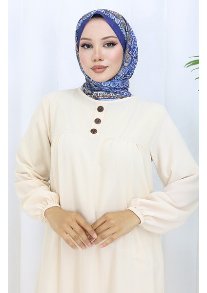 Robalı Elbise 4109-04 Krem modelleri