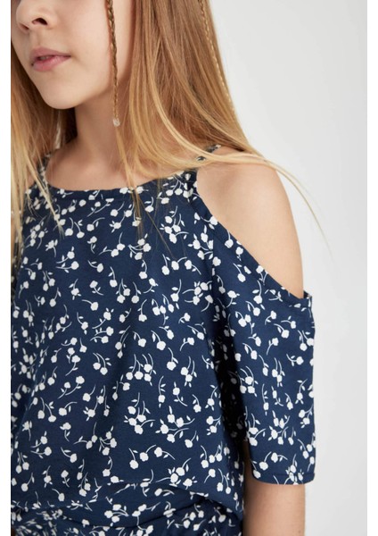 Kız Çocuk 2'li Takım Çiçekli Kısa Kollu Bluz Beli Lastikli Etek C3812A824SP