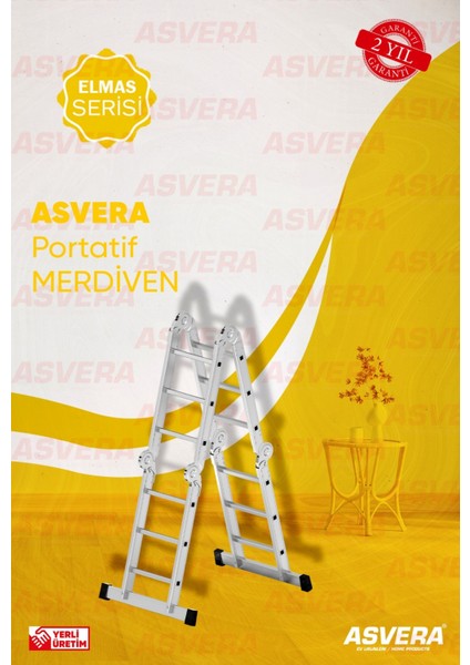 Elmas Serisi - 370 cm Çok Amaçlı Merdiven - Alüminyum - Yerli Üretim