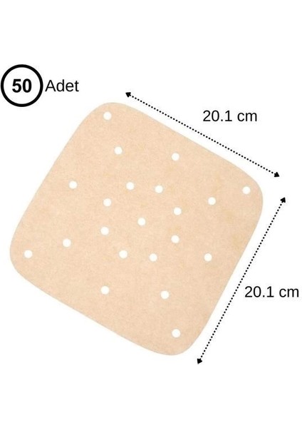 50 Adet Air Fryer Pişirme Kağıdı Tek Kullanımlık Hava Fritöz Yapışmaz Yağlı Kağıt Delikli Model