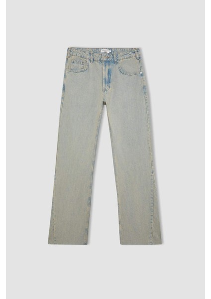 Flare Fit Bol Kalıp Normal Bel Geniş Paça Soluk Efektli Jean Pantolon B8326AX24SM
