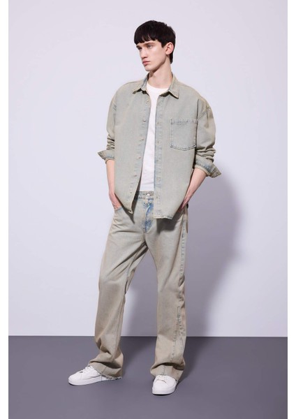 Flare Fit Bol Kalıp Normal Bel Geniş Paça Soluk Efektli Jean Pantolon B8326AX24SM