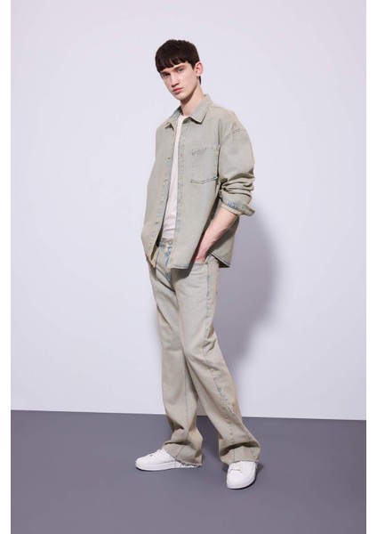 Flare Fit Bol Kalıp Normal Bel Geniş Paça Soluk Efektli Jean Pantolon B8326AX24SM