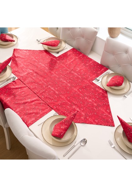 Çiçek Desenli 2 Parça Kırmızı Sofra Sunum Seti 1 Adet Üçgen Runner 50x150 cm - 1 Adet Dikdörtgen Runner 50x150 cm