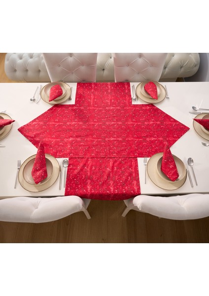 Çiçek Desenli 2 Parça Kırmızı Sofra Sunum Seti 1 Adet Üçgen Runner 50x150 cm - 1 Adet Dikdörtgen Runner 50x150 cm modelleri