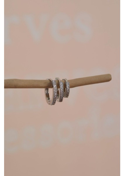 Taşlı Minimal Halka Küpe Seti 3 Parça Gümüş Renkli fiyatları