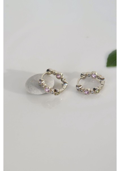 Soft Renkli Zirkon Taşlı Multicolor Küçük Halka Küpe Gümüş Renkli fiyatları