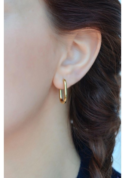 Çelik Oval Halka Küpe Gold Renk
