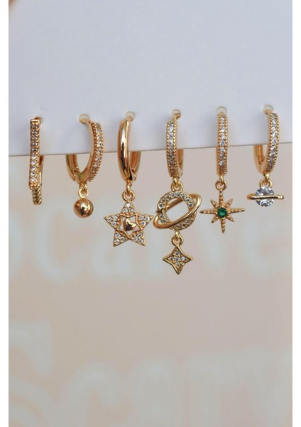 Yıldız Gezegen Kuzey Yıldızı Küpe Seti 6 Parça Çok Yıldızlı Küpe