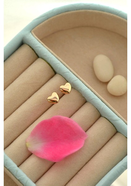 Bombeli Mini Küpe Kalpli Küpe Rose Gold Renk