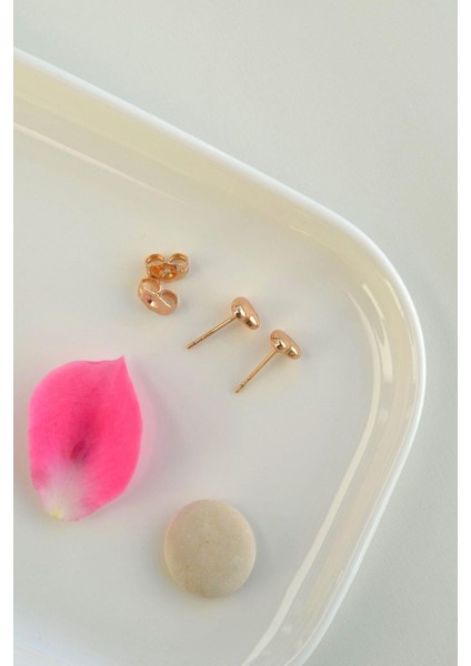 Bombeli Mini Küpe Kalpli Küpe Rose Gold Renk modelleri