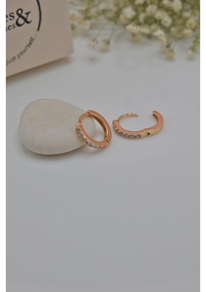 Taşlı Küçük Halka Küpe Rose Gold fiyatları