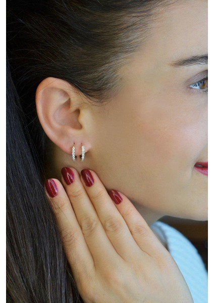 Taşlı Küçük Halka Küpe Rose Gold modelleri