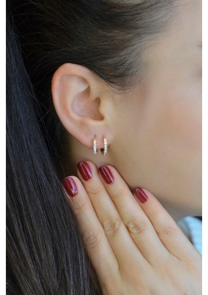Taşlı Küçük Halka Küpe Rose Gold fırsatları