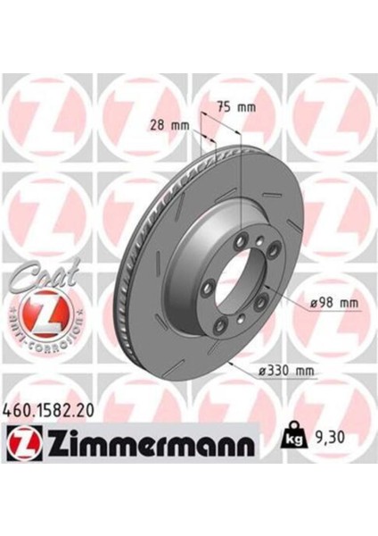 460.1582.20 Arka Fren Diski Sol Porsche Panamera 10-16 3.0 330X28X5DLXHVLI 986479732-DF6