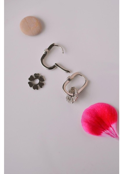 Gümüş Renkli Taşlı Göçmen Küpesi Çiçekli Oval Halka Küpe fiyatları