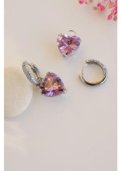Pembe Zirkon Kalp Sallantılı Küpe fırsatları