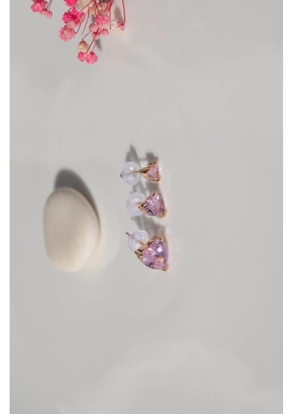 Pembe Kalpli Üçlü Küpe Seti Gold Rengi fiyatları