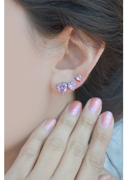 Pembe Kalpli Üçlü Küpe Seti Gold Rengi modelleri