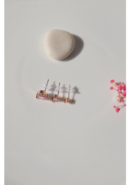 Pembe Kalpli Üçlü Küpe Seti Gold Rengi fırsatları