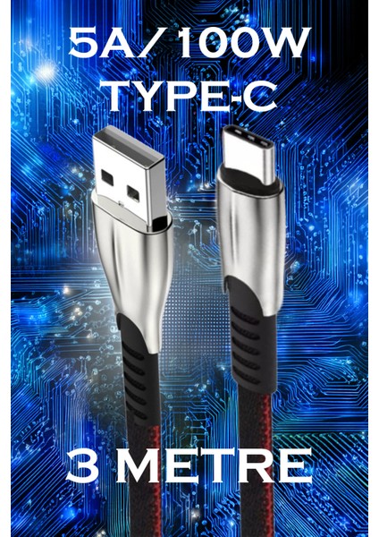 J3 Type-C 5A/100W Şarj ve Data Kablosu -3mt
