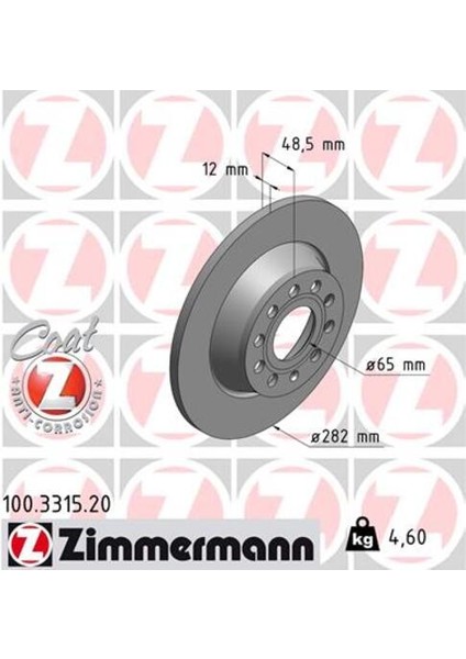 Zımmermann 100.3315.20 Arka Fren Aynası Golf V-V-Passat 05 Jetta Iıı-Touran 03 Tıguan 07 A3 04 Octavıa 04 Leon 286X12X9DL 986479247-986479B93-DF4558