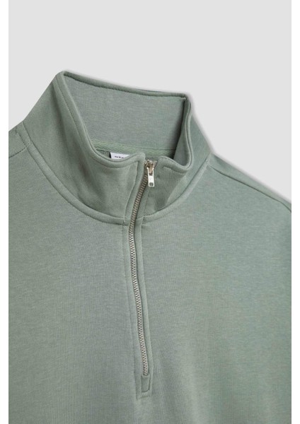 Fit Crop Dik Yaka Etek Ucu Lastikli Basic Düz Sporcu Sweatshirt C3747AX24SP