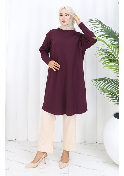 Rahat Kesim Cotton Sade Tunik 8757-02 Mürdüm