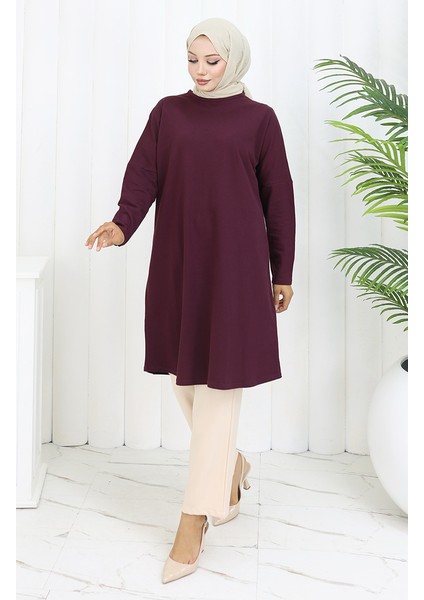 Rahat Kesim Cotton Sade Tunik 8757-02 Mürdüm fiyatları