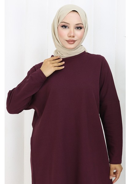 Rahat Kesim Cotton Sade Tunik 8757-02 Mürdüm modelleri