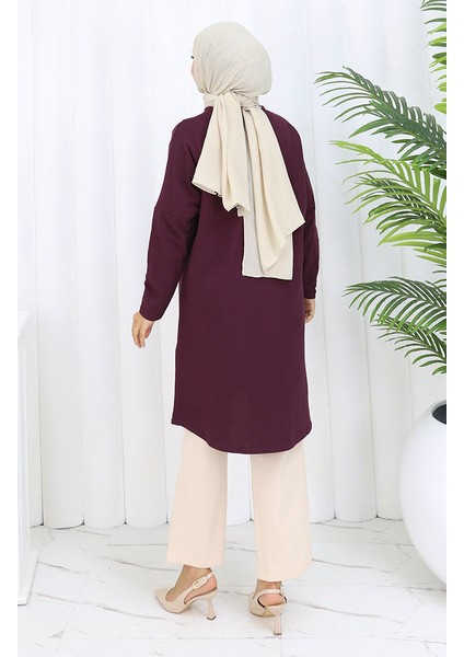 Rahat Kesim Cotton Sade Tunik 8757-02 Mürdüm indirimleri