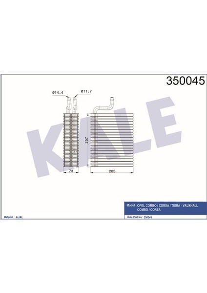 350045 Evaporator Combo-Corsa-Tigra-Vauxhall Combo-Corsa 1618092