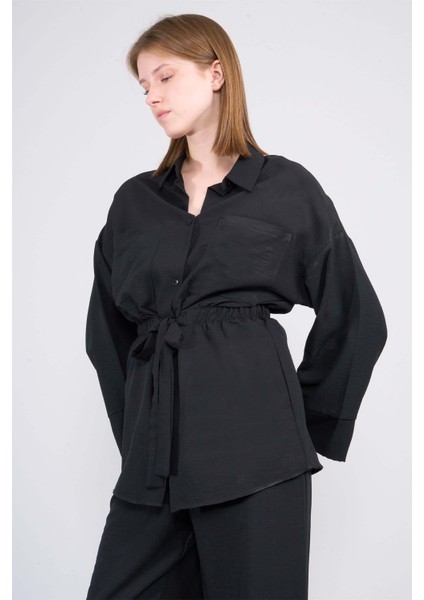 Çetinkaya Fithit 1489 Kadın Gömlek Pantolon Ikili Takım Siyah