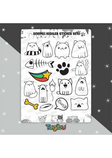 Kedi Sticker Seti, Sevimli Kediler Sticker Seti, 17 Adet Kedi Etiket fiyatları