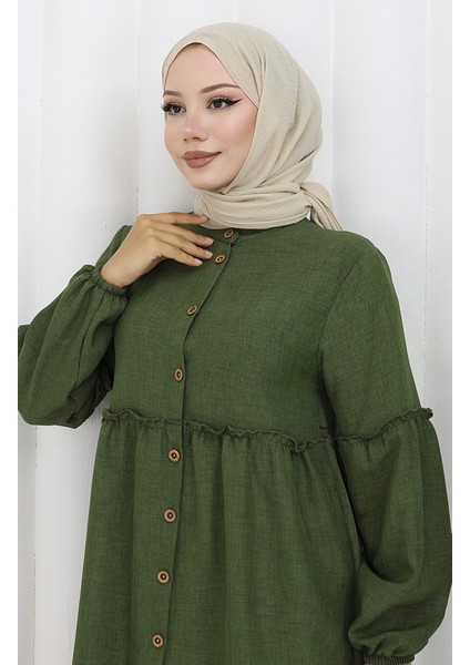 Büzgülü Düğmeli Tunik Pantolon Ikili Takım 0115-01 Haki modelleri