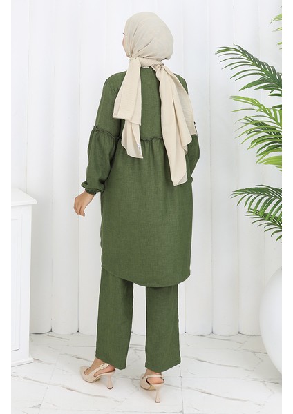 Büzgülü Düğmeli Tunik Pantolon Ikili Takım 0115-01 Haki indirimleri