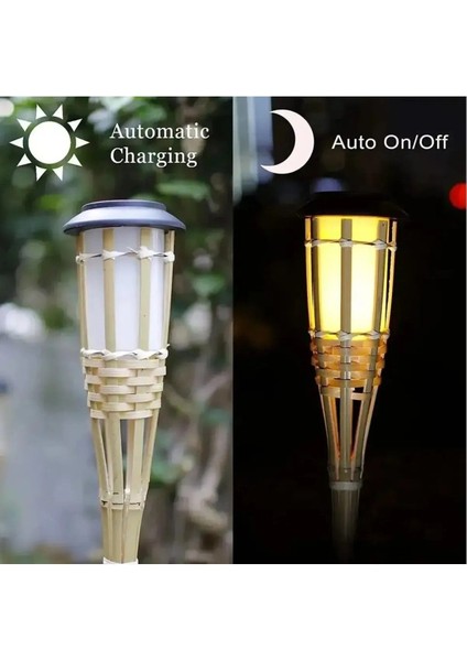 Gerçek Bambu Bahçe Aydınlatma Su Geçirmez Solar Bahçe Lambası Alev Efektli 60 cm 3 Adet fırsatları