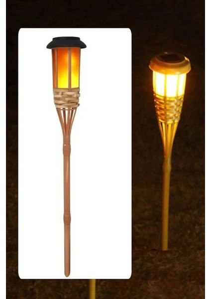 Gerçek Bambu Bahçe Aydınlatma Su Geçirmez Solar Bahçe Lambası Alev Efektli 60 cm 3 Adet